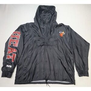 VINTAGE Miami Heat Jacket Mens XL Black Anorak Hooded 90s USA Satin Loose‎ Fit